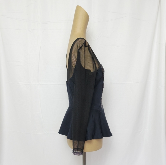 Bebe Peplum Sequin Mesh Top L - Picture 5 of 6